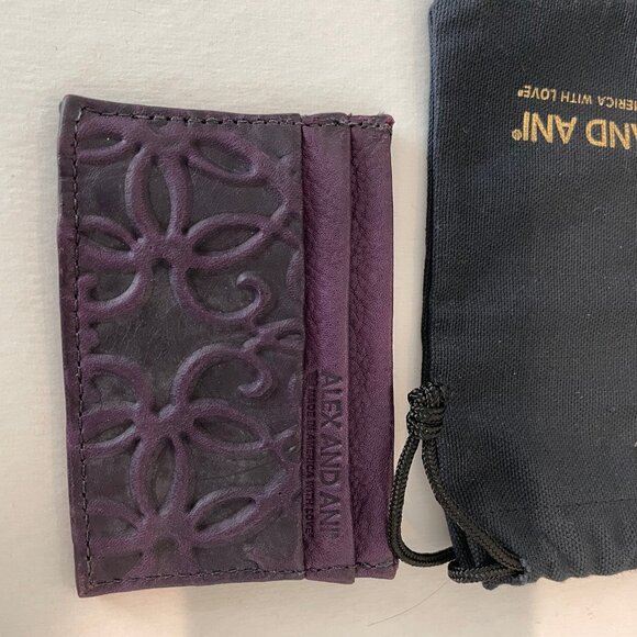 Alex And Ani Gabriel Dark Purple /Amethyst Genuine Leather Card Case - Picture 4 of 13